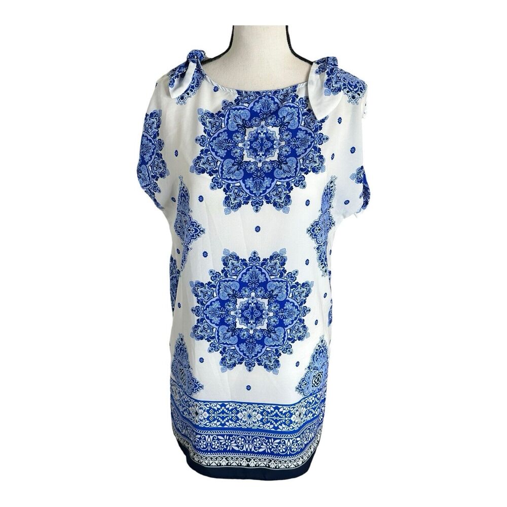 Bebop Juniors Tank‎ Mini Casual Dress Size S Sheer Lining White Blue Floral
